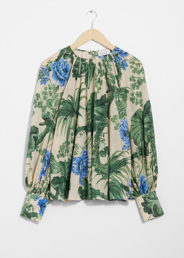 & Other Stories Voluminous-sleeve Blouse Green/blue Florals