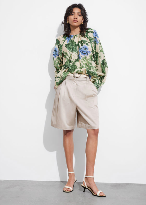 & Other Stories Voluminous-sleeve Blouse Green/blue Florals