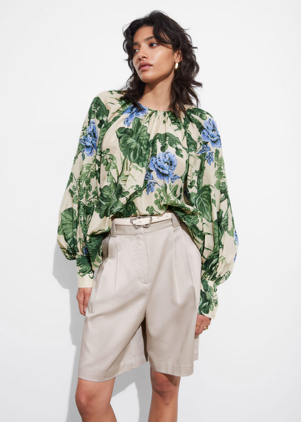 & Other Stories Voluminous-sleeve Blouse Green/blue Florals