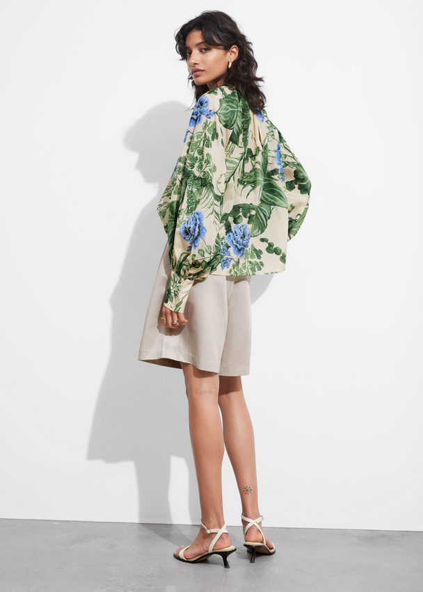 & Other Stories Voluminous-sleeve Blouse Green/blue Florals