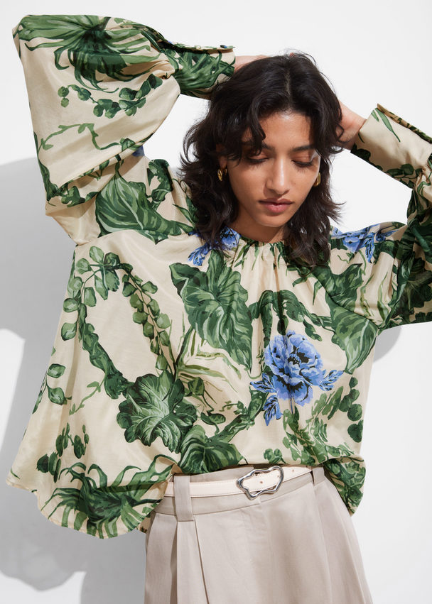 & Other Stories Voluminous-sleeve Blouse Green/blue Florals