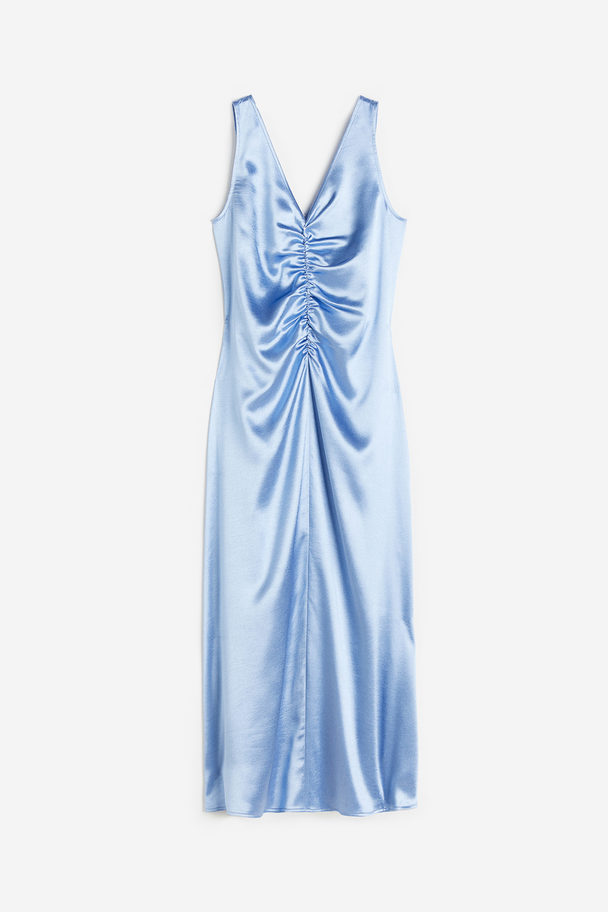 H&M Ruched Satin Dress Light Blue