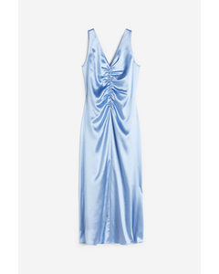 Ruched Satin Dress Light Blue