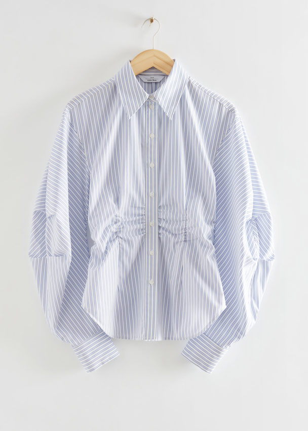 & Other Stories Sculpted Puff Sleeve Shirt White Striped