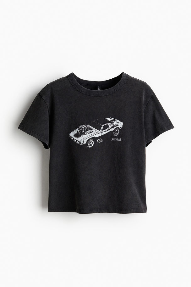 H&M T-shirt Med Tryk Sort/hot Wheels