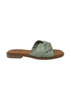 Aglaya Green Leather Flat Sandal