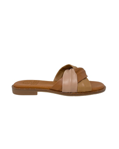 Aglaya Light Brown Leather Flat Sandal