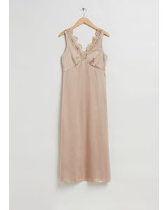 Lace-trimmed Slip Dress Light Beige