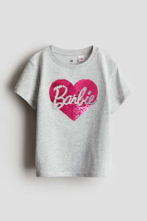 H&M T-shirt Med Vendbare Paljetter Gråmelert/barbie