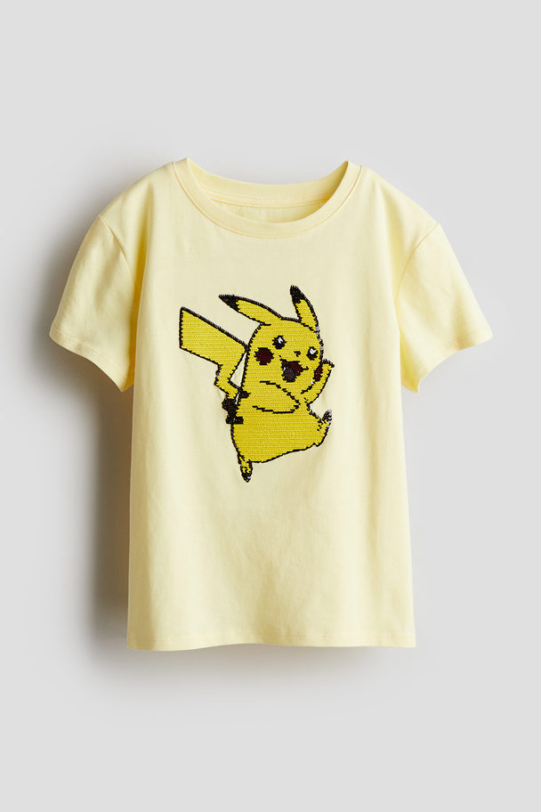 H&M T-Shirt mit Wendepailletten Hellgelb/Pokémon