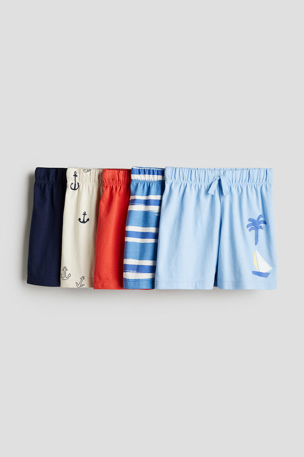 H&M 5-pack Pull-on Shorts Light Blue/red