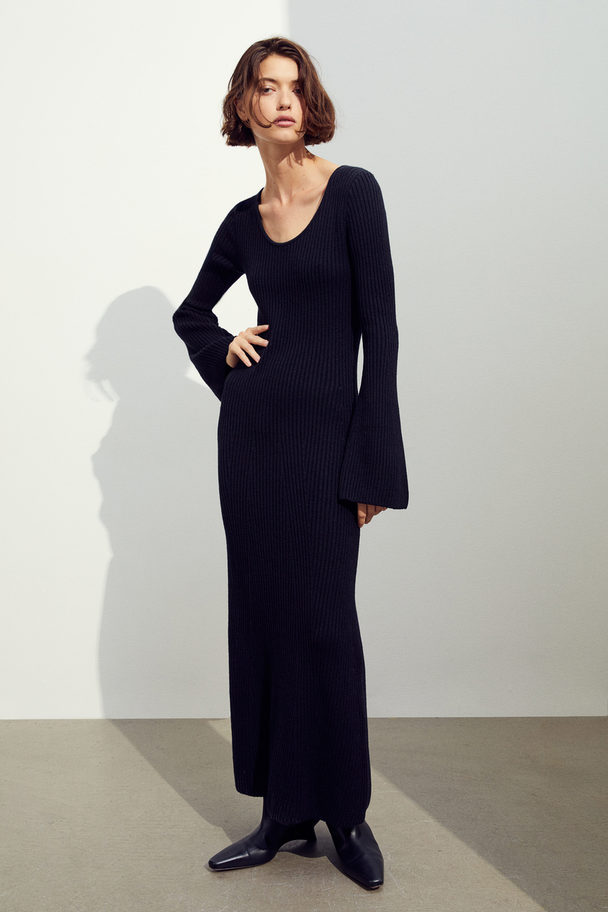 H&M Silk-blend Rib-knit Dress Black