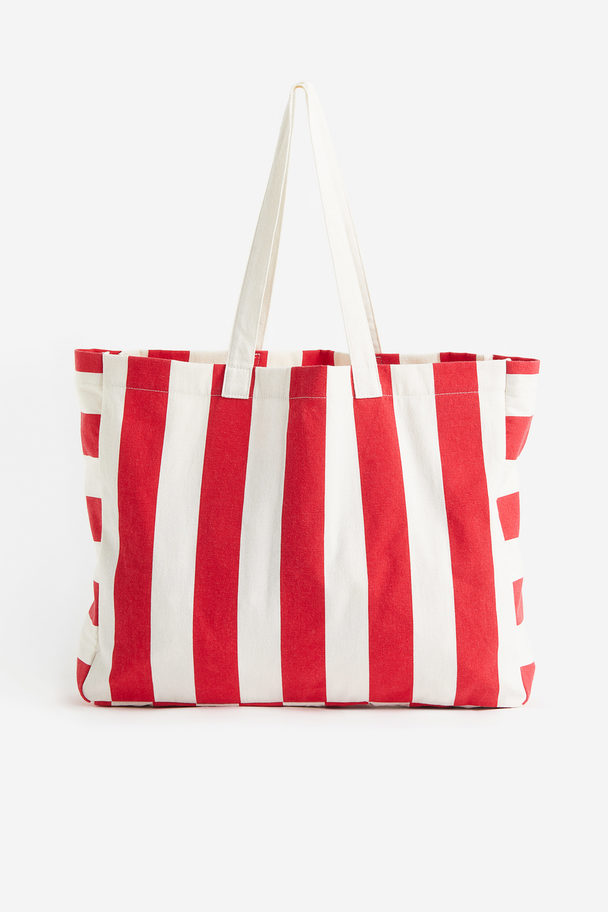 H&M Shopper Van Canvas Met Print Rood/gestreept