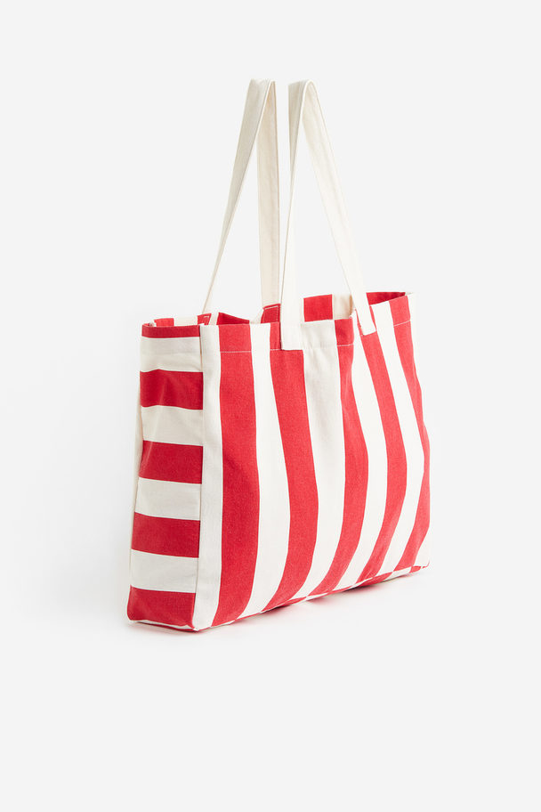 H&M Bedruckter Shopper aus Canvas Rot/Gestreift