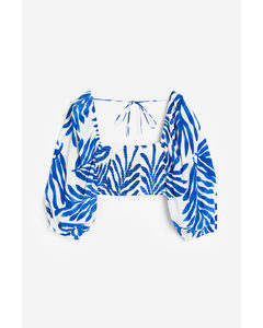 Cropped Blouse Wit/blauw Dessin