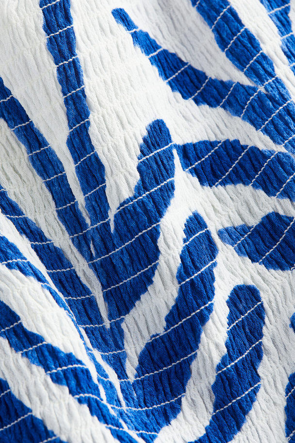 H&M Cropped Bluse Weiß/Blau gemustert
