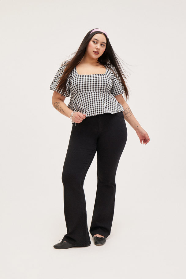 Monki Puffy Scoop Neck Peplum Blouse Black & White Check