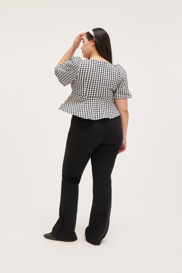 Monki Puffy Scoop Neck Peplum Blouse Black & White Check