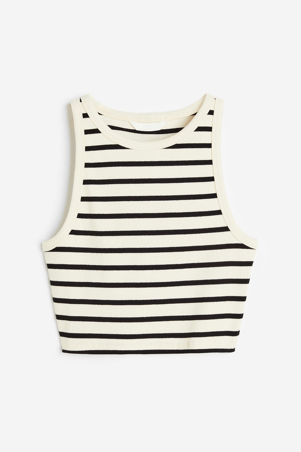 H&M Cropped Tanktop Cremefarben/Schwarz gestreift