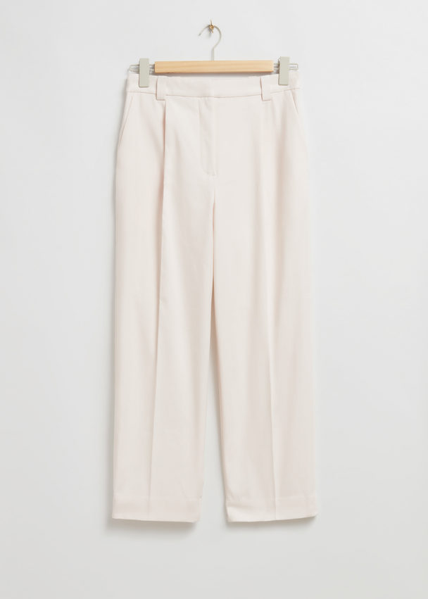 & Other Stories Pleated Straight Leg Trousers Cream