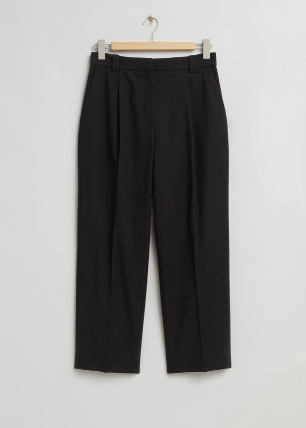 & Other Stories Pleated Straight Leg Trousers Black
