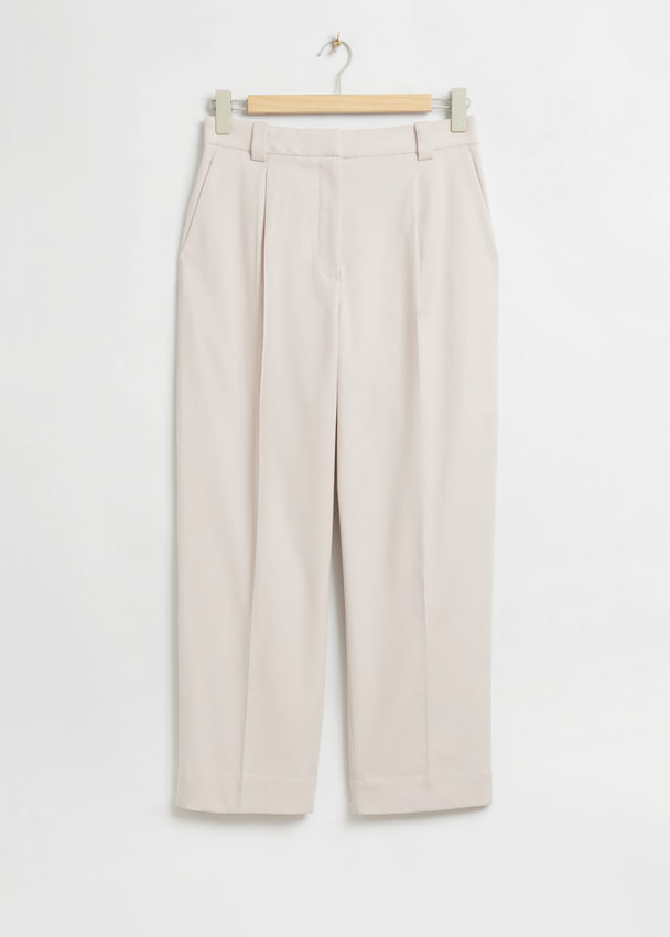 & Other Stories Pleated Straight Leg Trousers Light Beige