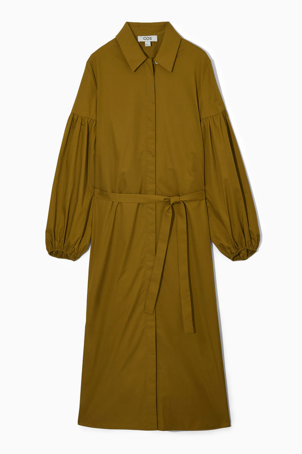 COS Puff-sleeve Maxi Shirt Dress Brown