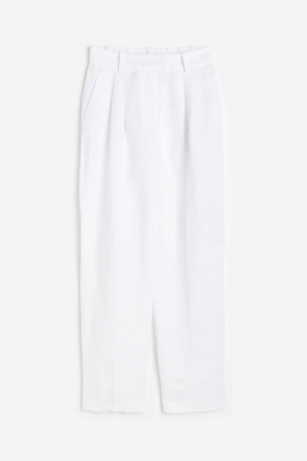 H&M Tapered Linen-blend Trousers White