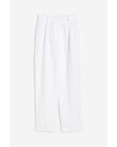 Tapered Linen-blend Trousers White