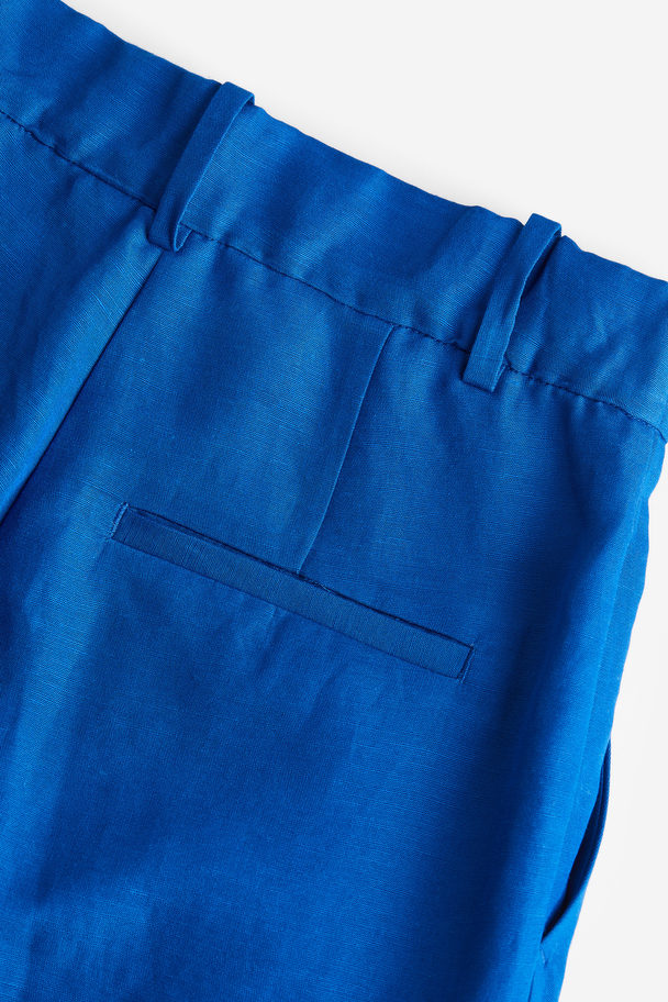 H&M Tapered Linen-blend Trousers Bright Blue