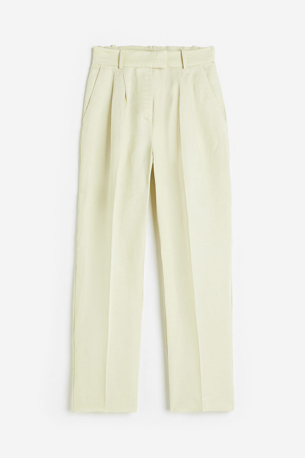 H&M Tapered Linen-blend Trousers Light Green