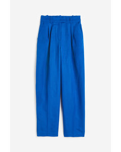 Tapered Linen-blend Trousers Bright Blue