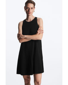 Pleated A-line Mini Dress Black