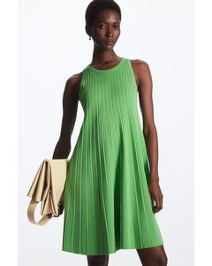 Pleated A-line Mini Dress Bright Green