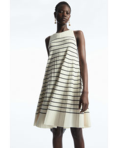 Pleated A-line Mini Dress White / Striped