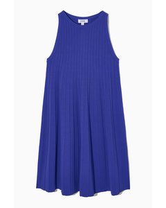 Pleated A-line Mini Dress Blue