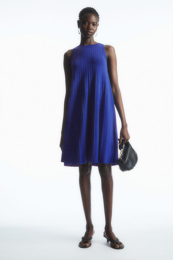 COS Pleated A-line Mini Dress Blue