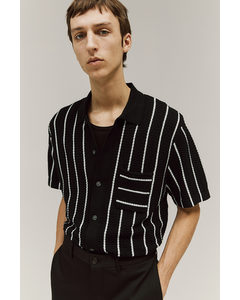 Regular Fit Textured-knit Shirt Black/white Striped