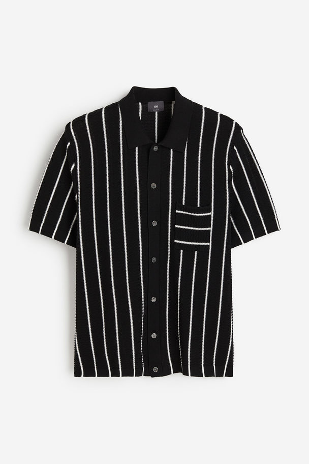 H&M Regular Fit Strukturmønstret Skjorte Sort/hvit Stripet