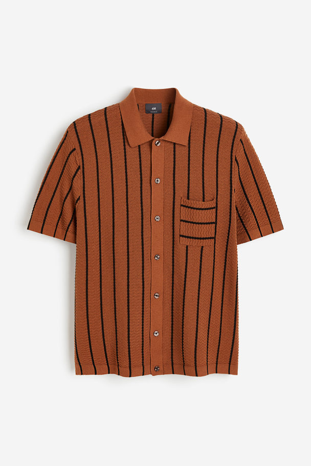 H&M Structuurgebreid Overhemd - Regular Fit Bruin/wit Gestreept