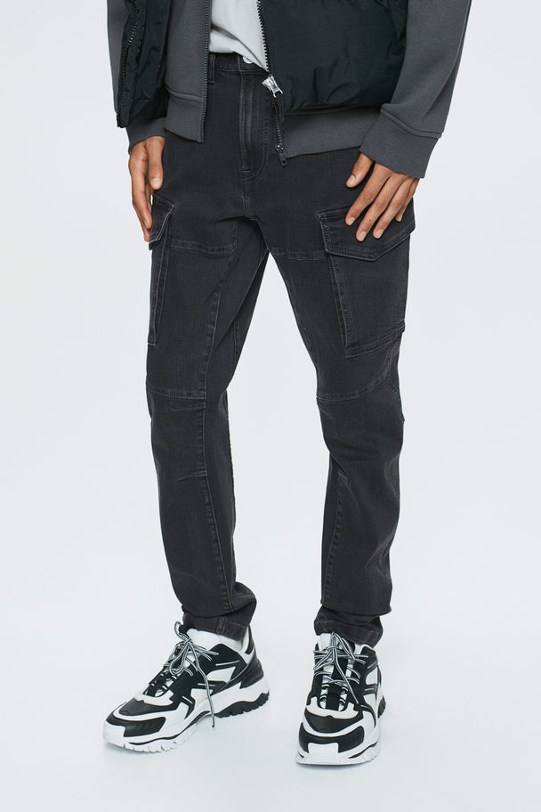 H&M Slim Cargo Jeans Denimsort