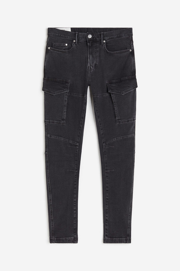 H&M Slim Cargo Jeans Denimsvart