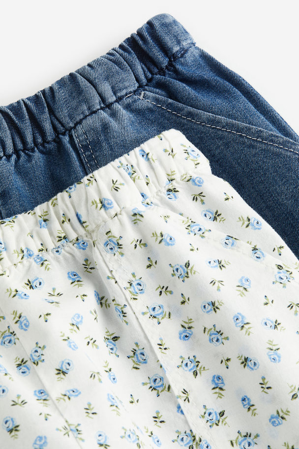 H&M Set Van 2 Katoenen Shorts Denimblauw/bloemen