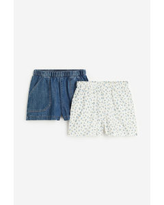 2-pack Cotton Shorts Denim Blue/floral