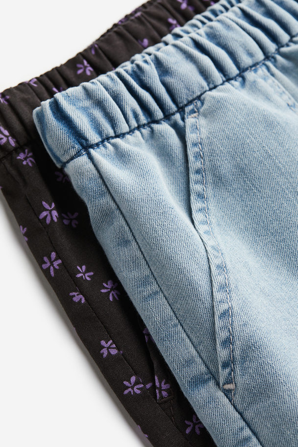 H&M 2-pack Cotton Shorts Light Denim Blue/floral