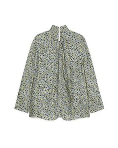 Floral Knot-detail Blouse Off White/blue