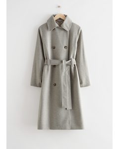 Relaxed Wool Blend Trench Coat Grey