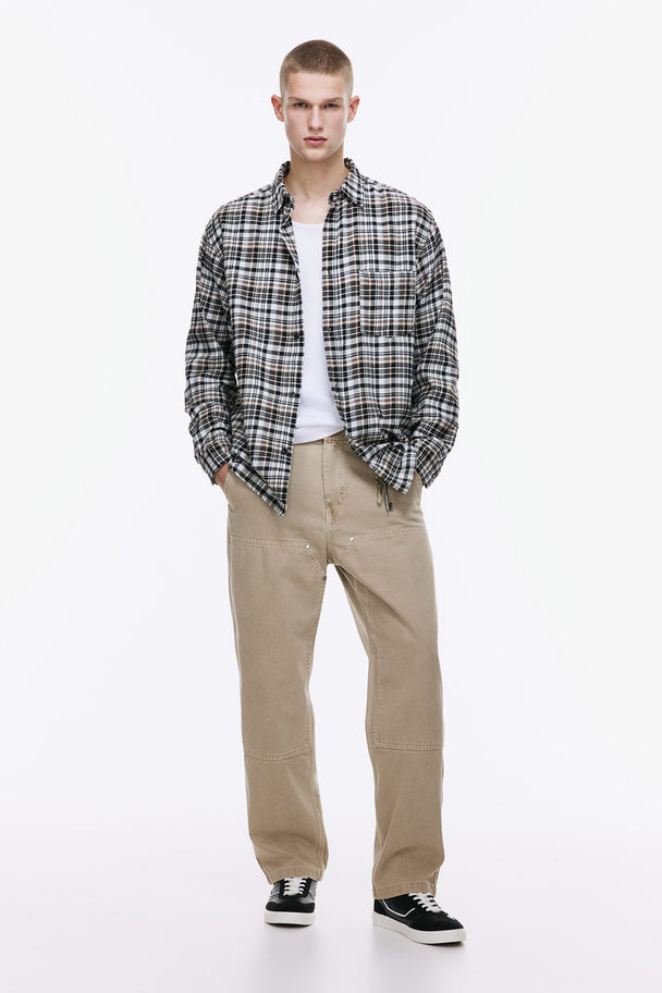 H&M Loose Fit Flannel Shirt Black/brown Checked