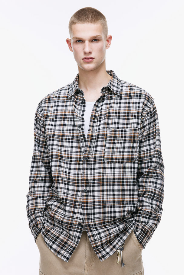 H&M Skjorte I Flonel Loose Fit Sort/brunternet