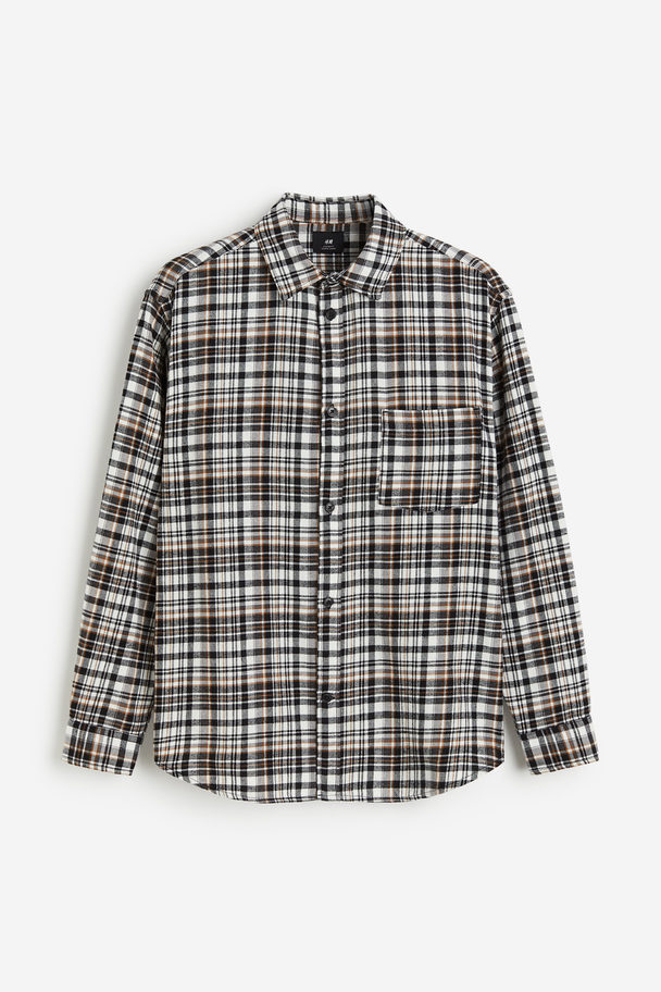 H&M Loose Fit Flannel Shirt Black/brown Checked